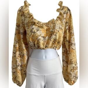 FOREVER 21 Yellow Blouse Shirt Crop Top, Size S